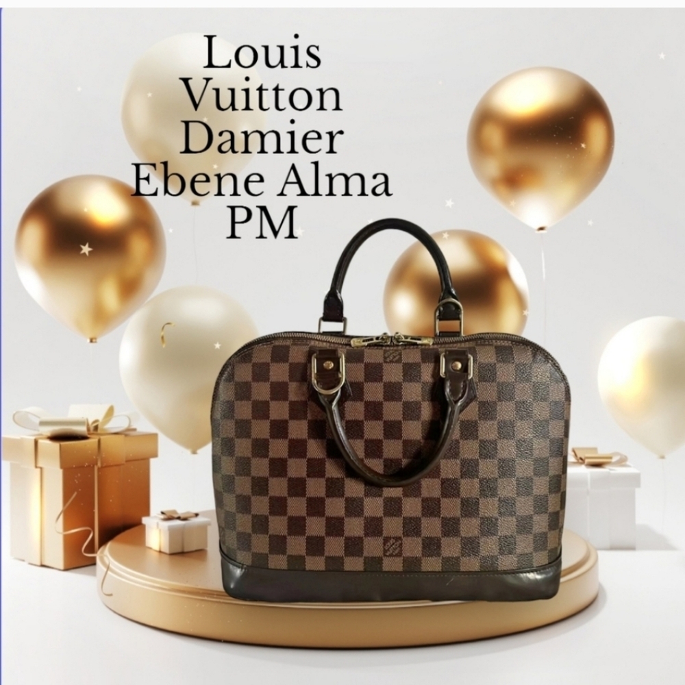 Authentic Louis Vuitton Damier Ebene Alma PM w/ Crossbody Strap & Dustbag